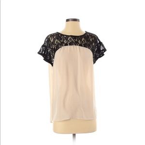 Anthropologie Black Lace Yoke Beige Blouse